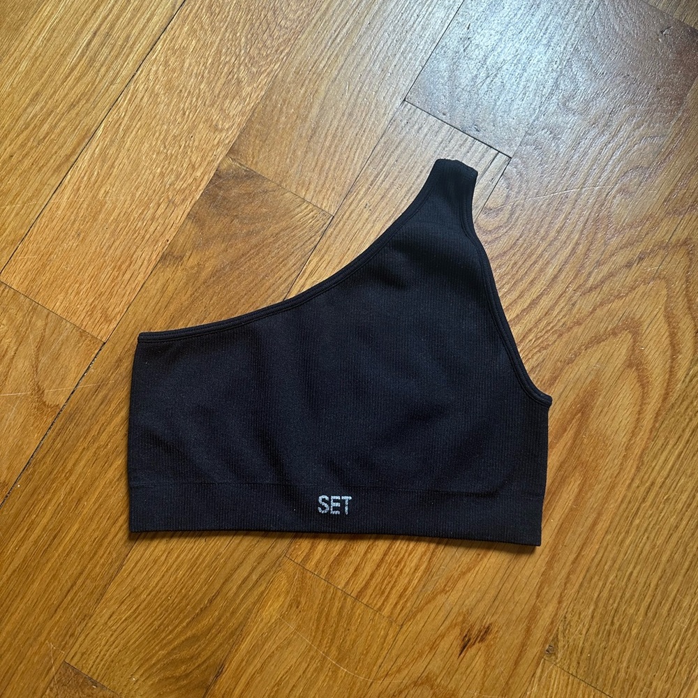 Set Active Black One-Shoulder Sports Bra